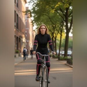 Polyester spandex black & neon pink jumpsuit